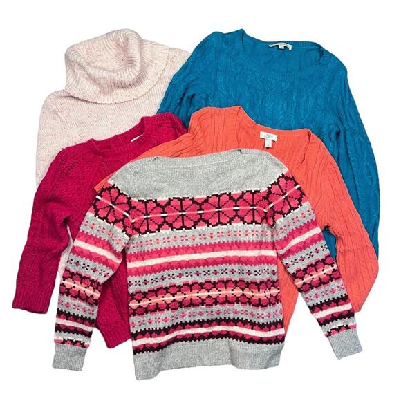 LOFT 5 Piece Knit Sweater Scoop Cowl Neck Pullover Bundle Womens Size Medium - Picture 1 of 11